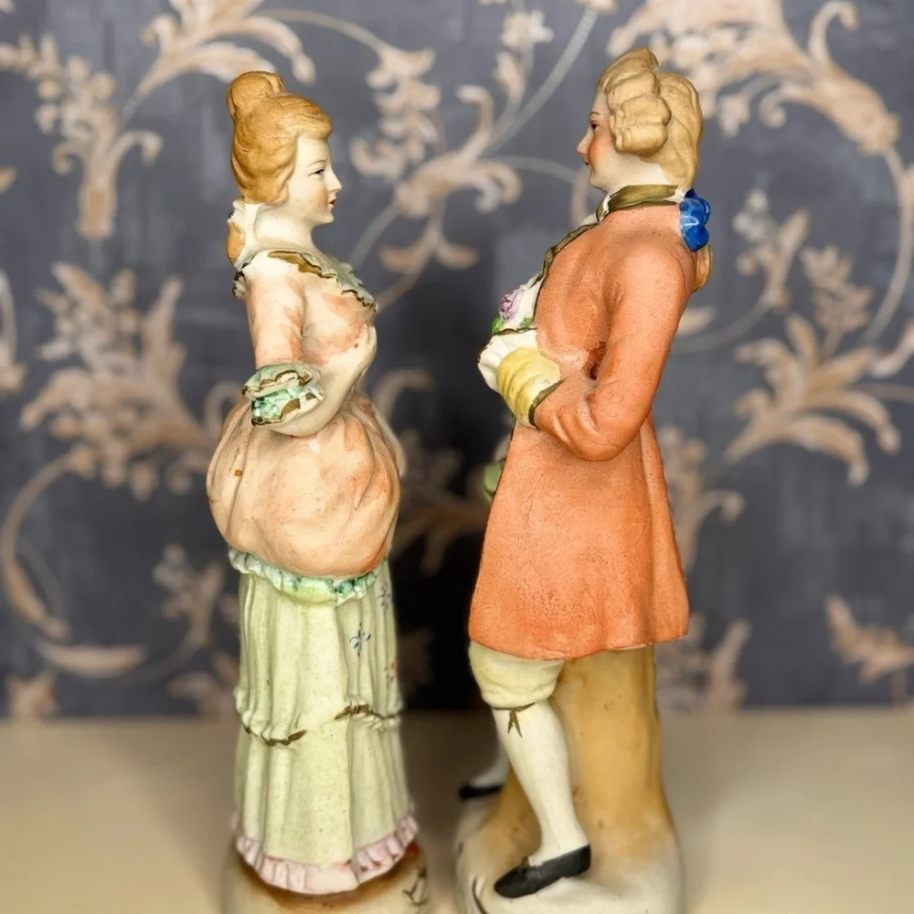 Vintage Estate Hand Painted Japan Bisque Figurines Pair Man Woman